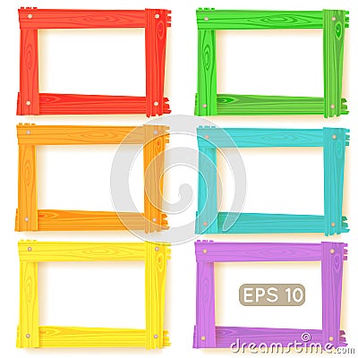 Wooden picture frames color set Vector Illustration