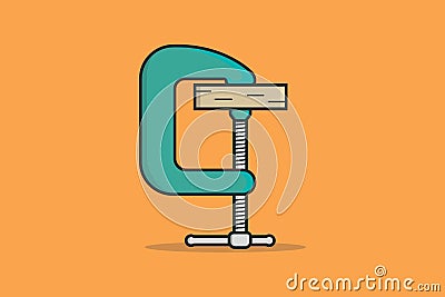 Wooden Piece in Clamp Compression tool vector illustration. Tools object icon concept. Carpenter repairing tool and working tool c Vector Illustration