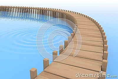 Curved pier. Long bridge. Ripples. 3D illustration Stock Photo