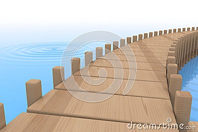 Lake bridge. Long pier. Water ripples. 3D illustration Stock Photo