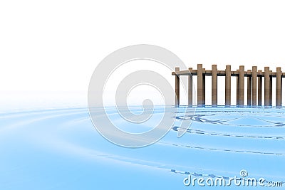 Wooden pier. Lake and ripples. Spread of water. 3D illustration Stock Photo