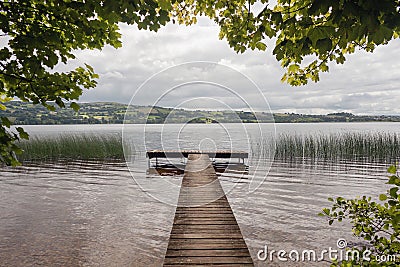 Wooden pier, Lough Derg lake, River Shannon, Ireland Stock Photo