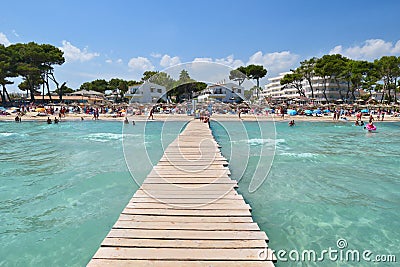 Wooden pier on Playa de Muro beach on Mallorca Editorial Stock Photo