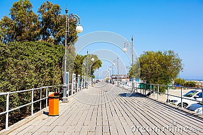 Wooden pier for yachts in Larnaca port Stock Photo