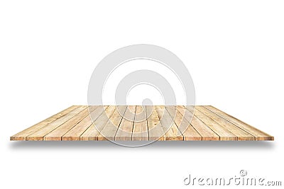 Wooden plank shelves and white background. For product display. Stock Photo