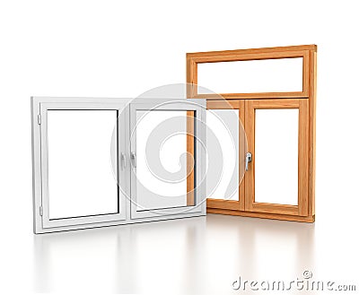 Wooden and plastic windows Stock Photo