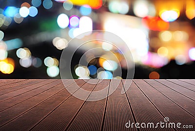 Wooden platform and defocus background Stock Photo