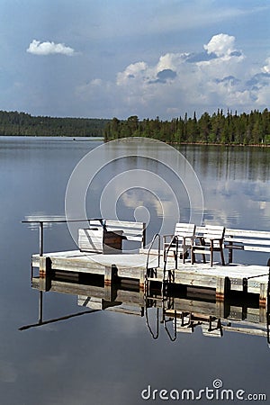 Wooden pontoon bridge Stock Photo