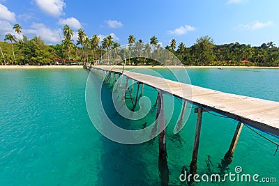 Wooden pontoon in tropical sea Stock Photo