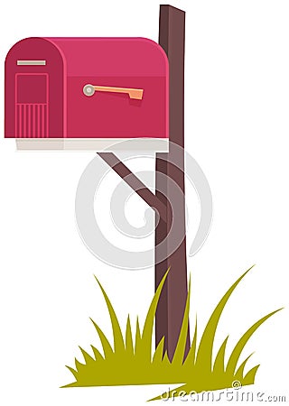 Wooden post with closed mailbox. Postal container for storing letters and parcel vector illustration Vector Illustration