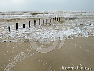 Wooden posts in sea Stock Photo