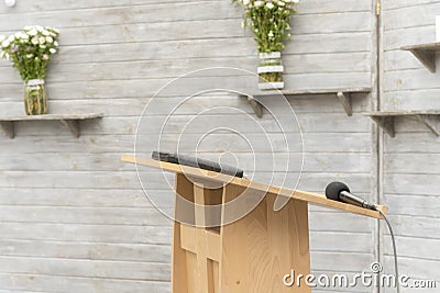 Wooden pulpit for the preacher Stock Photo