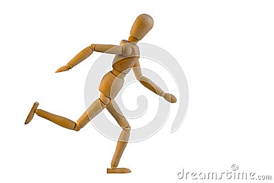 Wooden puppet is running Stock Photo