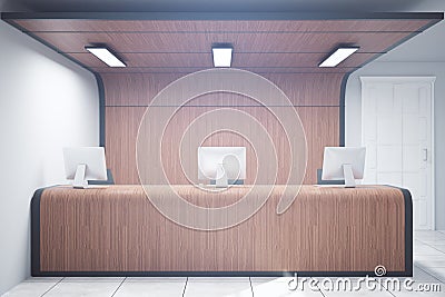 Wooden reception counter Stock Photo