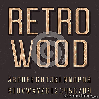 Wooden retro alphabet vector font. Vector Illustration