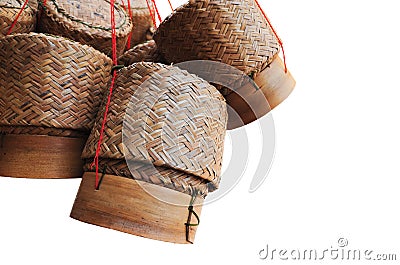 Wooden rice box in thailand Stock Photo