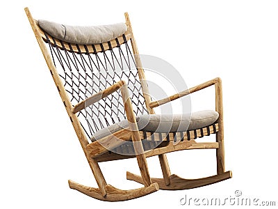 Wooden rocking chair with textile seat and headrest. 3d render Stock Photo