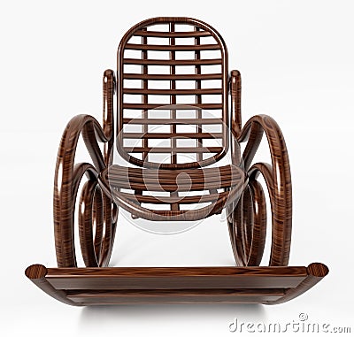 Wooden rocking chair on white background. 3D illustration Cartoon Illustration