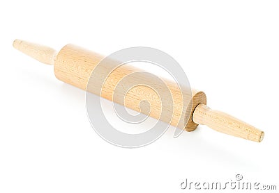 Wooden rolling pin kitchen utensil over white Stock Photo