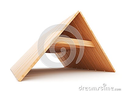 Wooden roof 3d. Construction of the house. Stock Photo