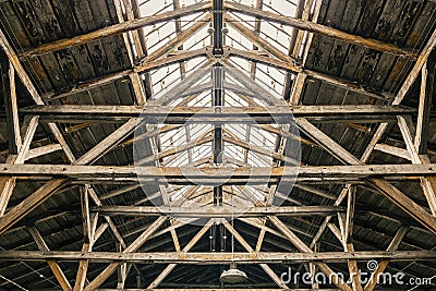 Wooden roof construction as a symbol of architecture and construction Stock Photo