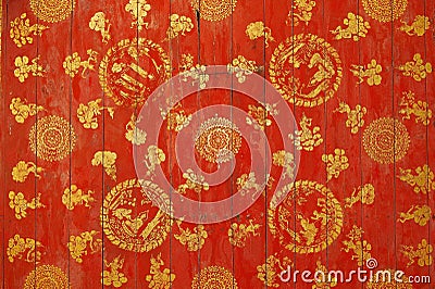 Wooden roof decoration of the Wat Xieng Thong Buddhist temple in Luang Prabang, Laos. Stock Photo