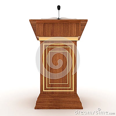 Wooden Rostrum Stand with Microphone Stock Photo