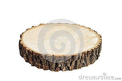 Wooden round chopping board isolated on white background. Wooden stump isolated Stock Photo