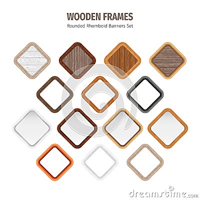 Wooden Rounded Rhomboid Frames Vector Illustration