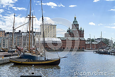 Wooden sailboats moored in old port in Helsinki, Finland. Stock Photo