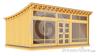 Wooden sales pavilion, kiosk, canopy. Cartoon Illustration