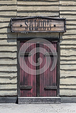 Wooden Saloon Entrance: Old Western Public Bar Stock Photo