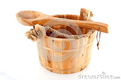 Wooden sauna bucket Stock Photo