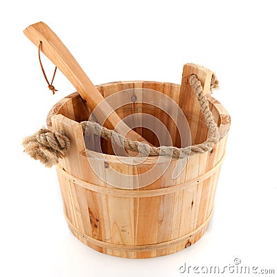 Wooden sauna bucket Stock Photo