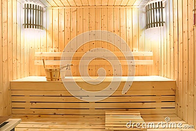 Wooden sauna room Stock Photo