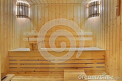 Wooden sauna room Stock Photo