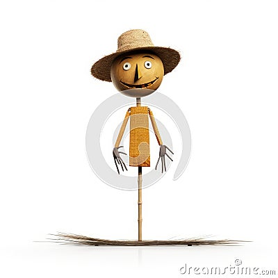 Cartoonish Wooden Scarecrow Walking In A Field Stock Photo