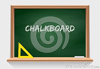 Wooden school chalkboard with green background texture. Classroom tools. Vector isolate on white Vector Illustration