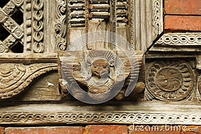 Wooden sculpture in Hanuman Dhoka Durbar Stock Photo