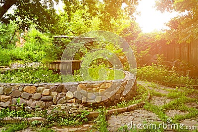 A wooden sculpture symbolizing balance on a campus on the lawn Stock Photo