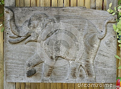 Wooden sculpture work in elephant pattern, beautiful wooden sculpture work Stock Photo