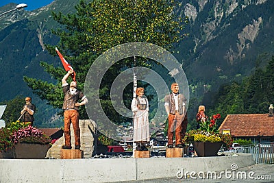 Wooden sculptures in Brienz town, Switzerland Editorial Stock Photo