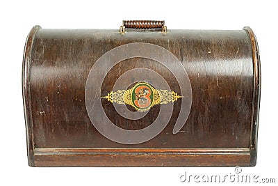 Wooden sewing machine case Stock Photo