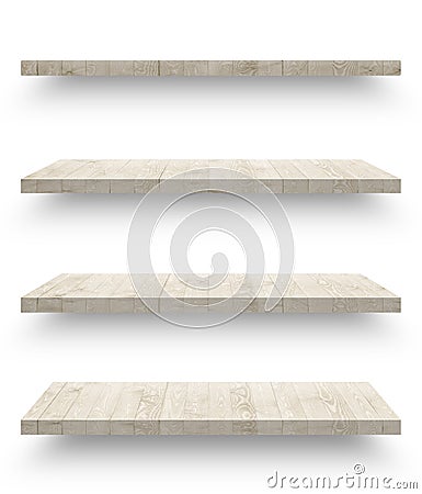 Wooden shelf isolated on white background Stock Photo
