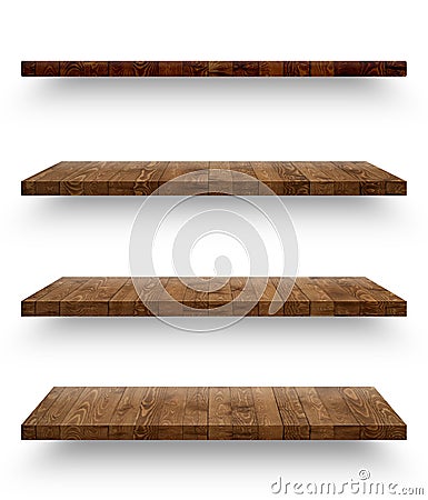 Wooden shelf isolated on white background Stock Photo