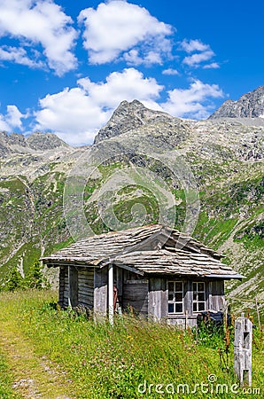 Wooden shepherd mountain hut Stock Photo