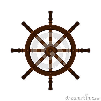 Wooden ship helm in flat style. For yacht clubs, sailboat Stock Photo