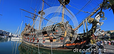 Wooden ship in port of Genova Editorial Stock Photo