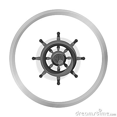 Wooden ship steering wheel icon in monochrome style isolated on white background. Pirates symbol stock vector Vector Illustration