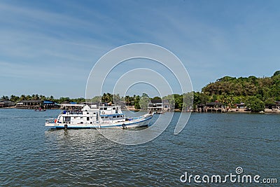 Wooden ship. transportation to Phayam island, Ranong, Thailand Stock Photo